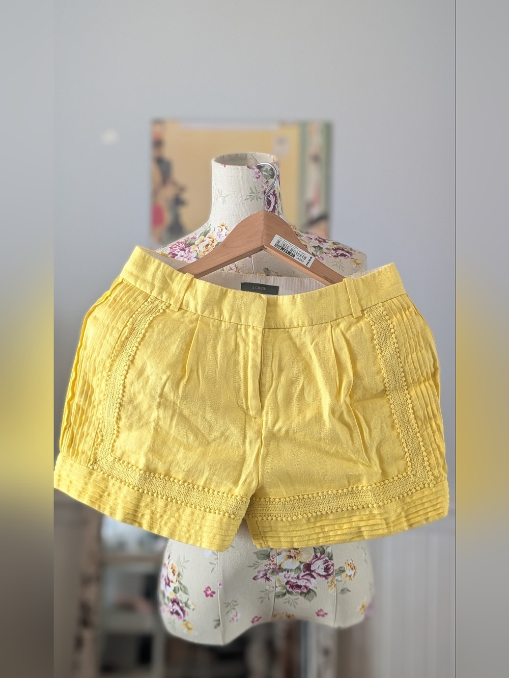 J. Crew Yellow Cotton Shorts with Pintuck & Trim